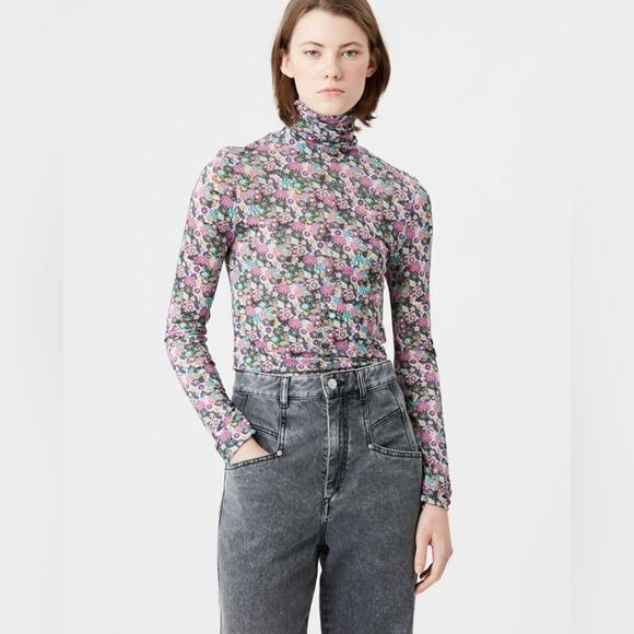 Isabel Marant - Joyela Pink Blue Floral Fluid Turtleneck Top  EU 42/ US10 - Picture 1 of 14
